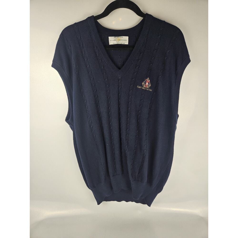 Mens XXL Flint Hills National Golf Sweater Vest Navy Clark & Gregory 100% Cotton